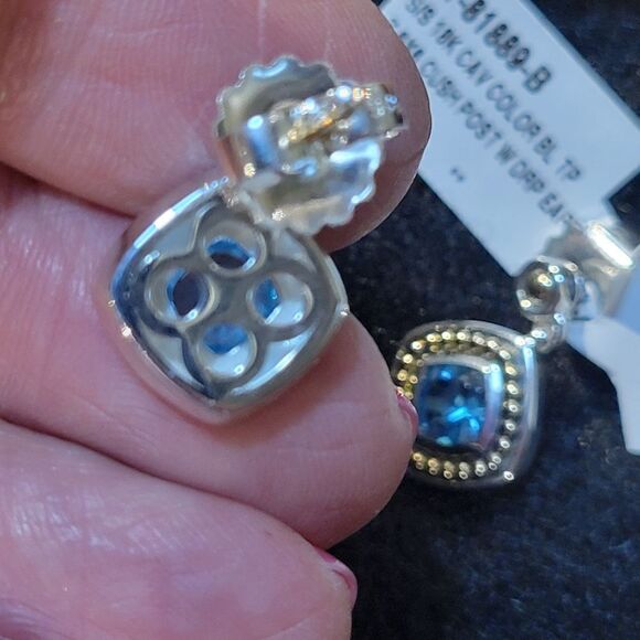 $750 NEW LAGOS CAVIAR 18K GOLD + STERLING SILVER BLUE TOPAZ DROP EARRINGS NWT - Picture 6 of 7